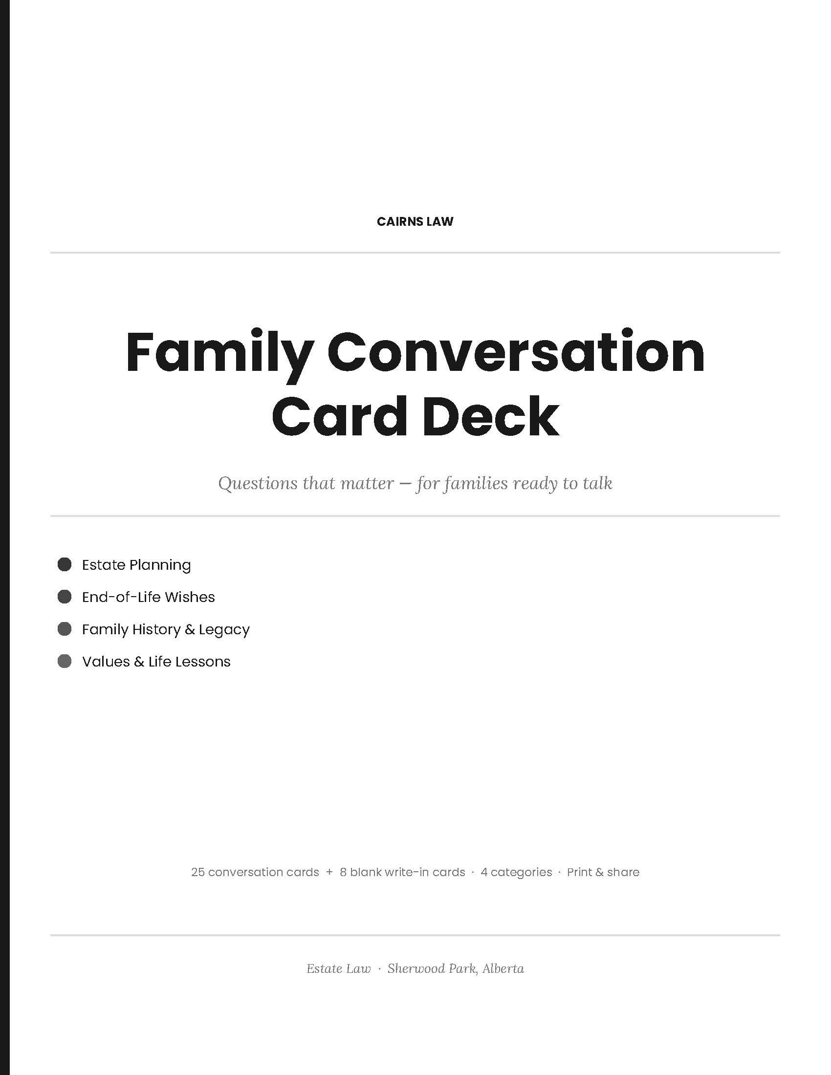 Family Talk Deck (B&W) | Cairns Law | Estate Law | Sherwood Park